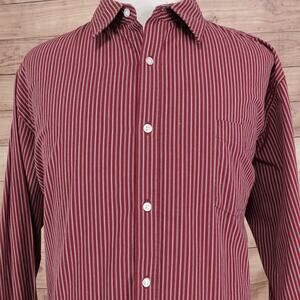 Croft & Barrow Shirt Mens 2XL Red Stripe Long‎ Sleeve Button Up Easy Care Casual